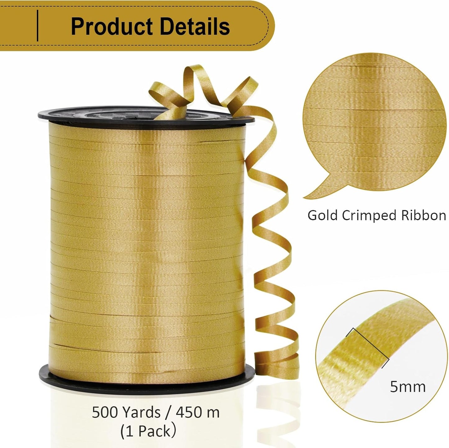 Black Ribbon - 500 Yard Crimped Curly Ribbon for Gift Wrapping, Balloons, Graduations, Halloween, Birthday Parties