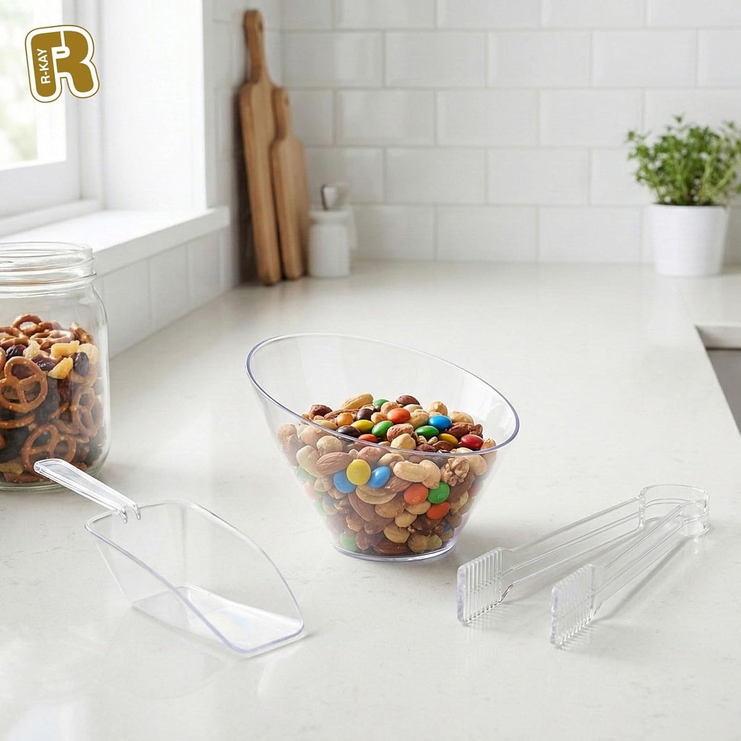 12 Combo Pack, 6 Clear Small Serving Tongs And 6 Clear Plastic Scoops For Candy Buffet Containers Set - Premium Mini Plastic Tongs For Ice, Candies And Candy Scoops For Candy Buffet