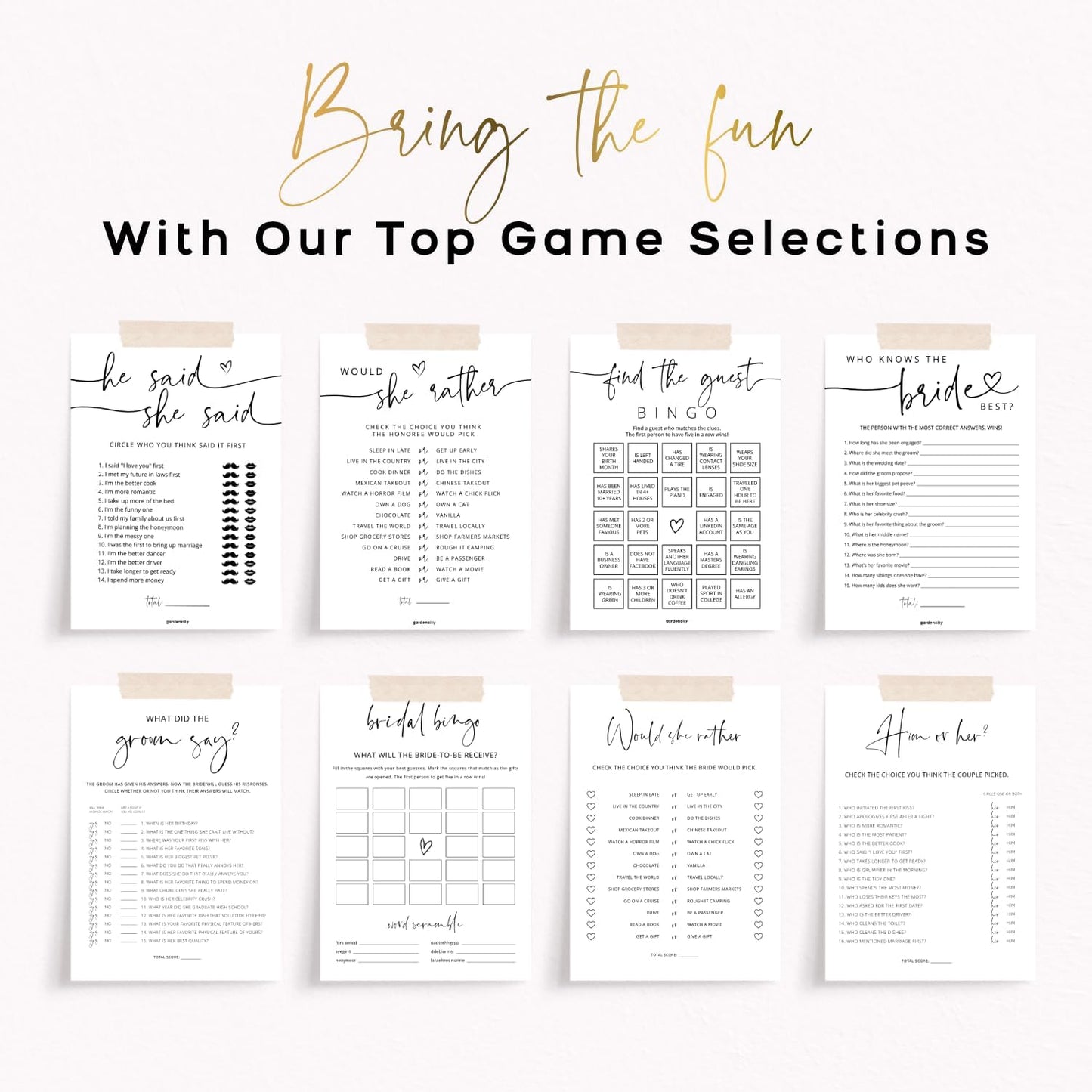 GardenCity Find The Guest Bingo Game Cards, Bridal Shower Games, Baby Shower Bingo, Wedding Game, 50 Cards - Wildflower