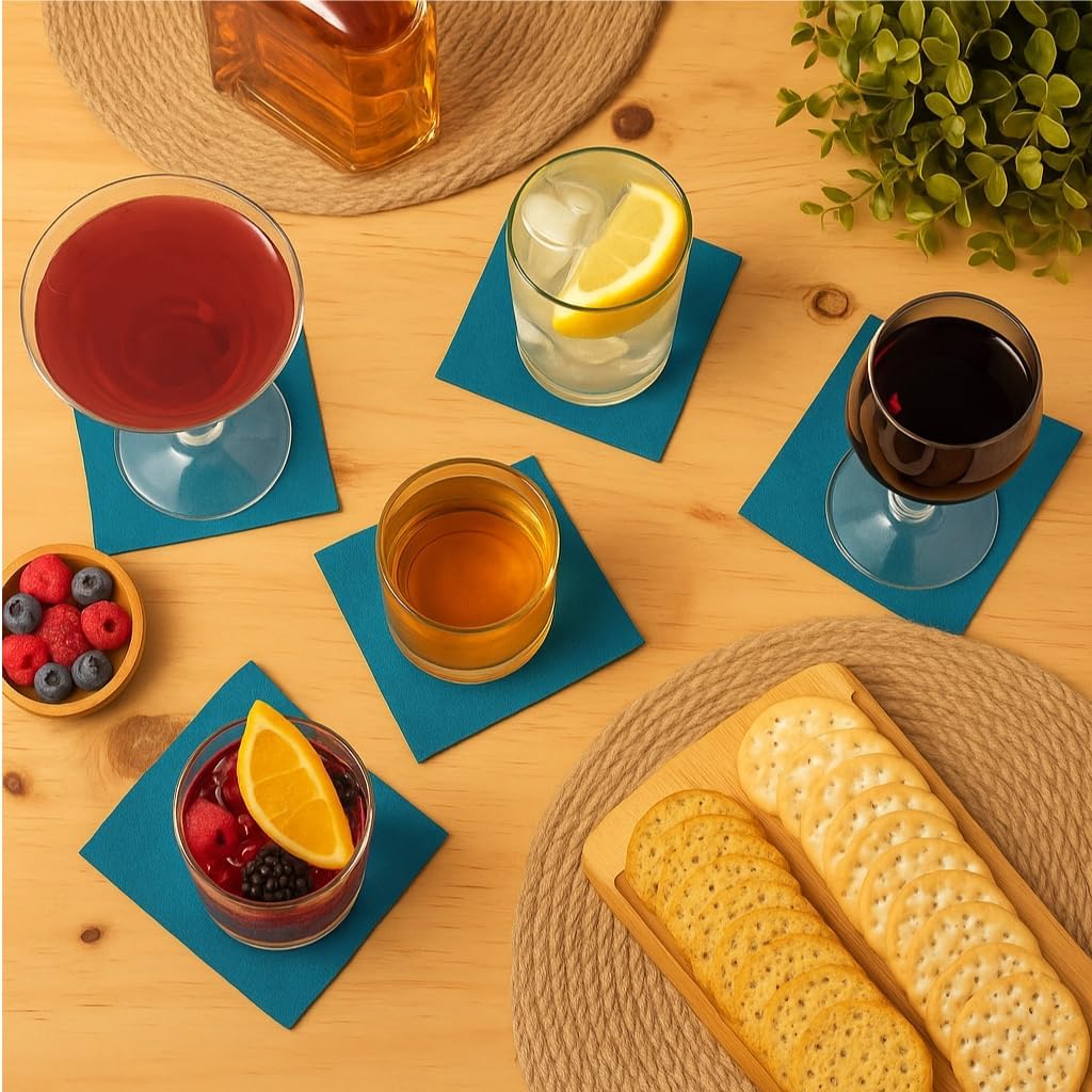 AH AMERICAN HOMESTEAD Cocktail Napkins-Disposable Beverage/Bar Napkins-White Linen-Like Square Napkins-Eco-Friendly & Compostable-Everyday Use, Party or Wedding 4.75inch x 4.75inch (100 Count, White)