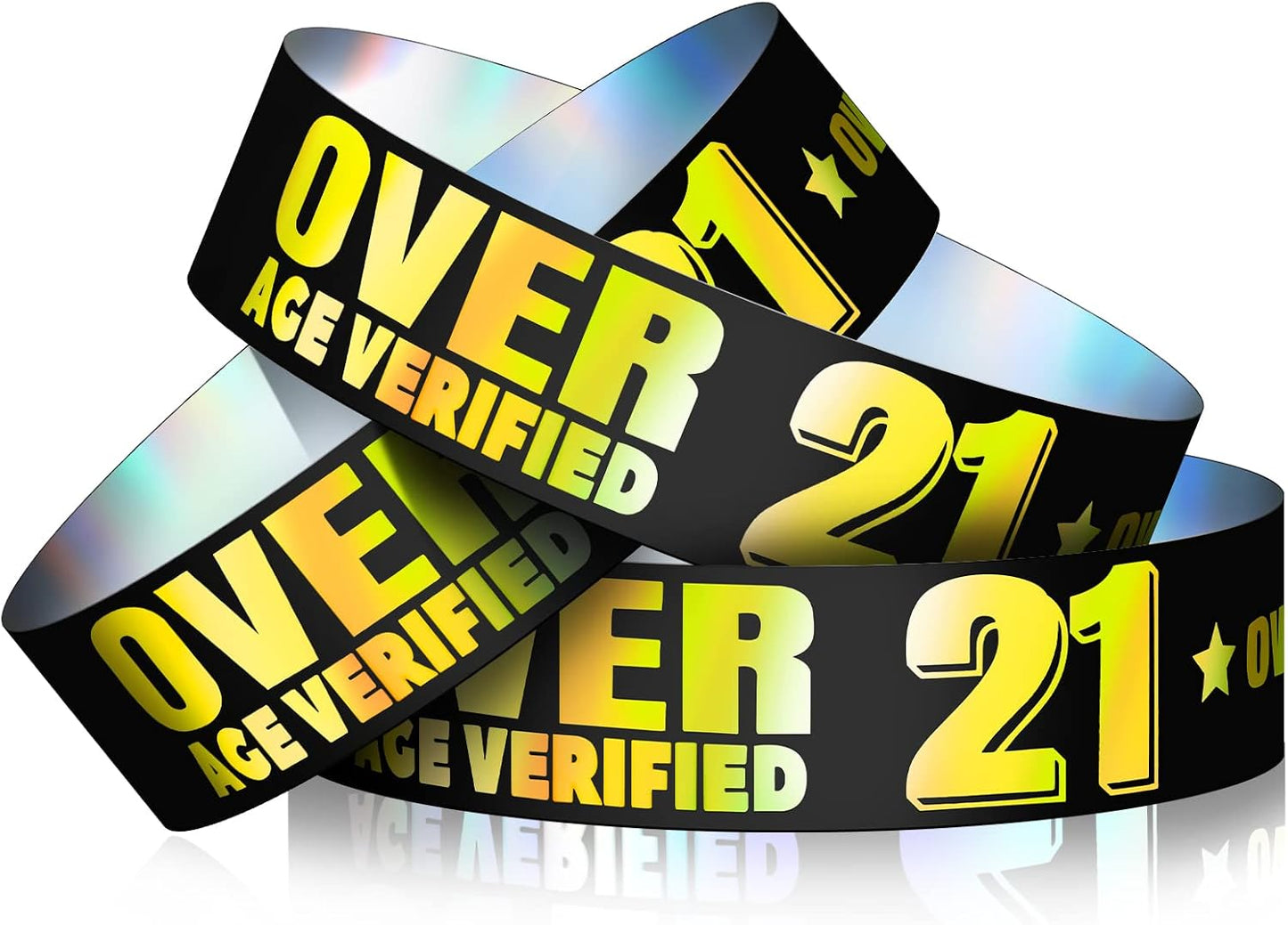 Ferraycle Over 21 Wristbands Holographic Events Wristbands Plastic Party Bracelets Waterproof Bracelets Arm Bands for Events Concerts