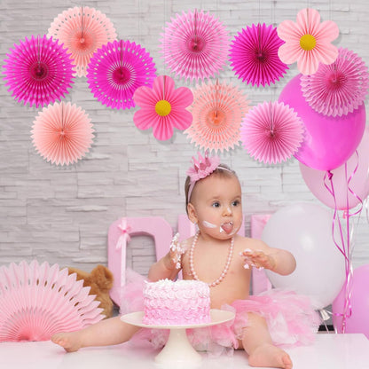 Party Hanging Paper Fans Decoration Set for Wedding Birthday Party Mother's Day Round Events Accessories Set of 8
