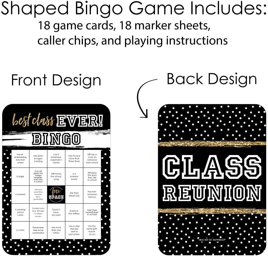 Big Dot of Happiness Reunited - Classmate Bingo Cards and Markers - School Class Reunion Party Bingo Game - Set of 18