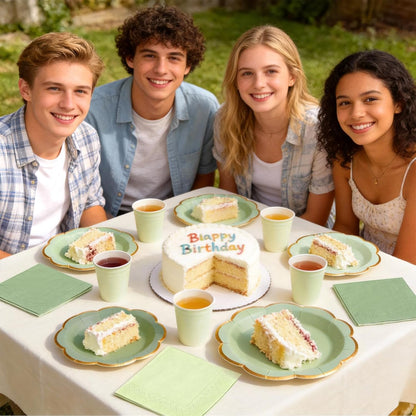 Sage Green Plates and Napkins Party Supplies for 20 Guests,Green Scalloped Paper Plates with Gold Rim, Elegant Disposable Tableware Set for Birthday,Baby Shower, Wedding, Bridal & Tea Party,60 PCS
