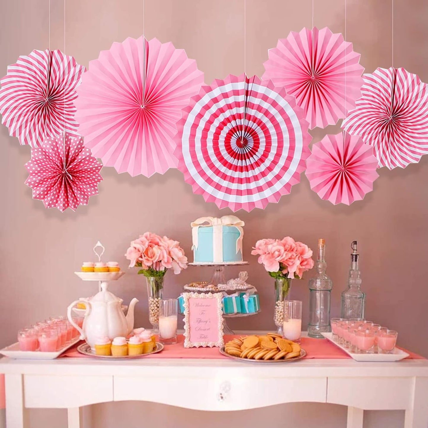 LRCXL 12PCS Party Hanging Paper Fans Set, Fiesta Round Pattern Paper Garlands Decoration Party Supplies for New Year Baby Shower Birthday Wedding Graduation Events Accessories(Yellow)