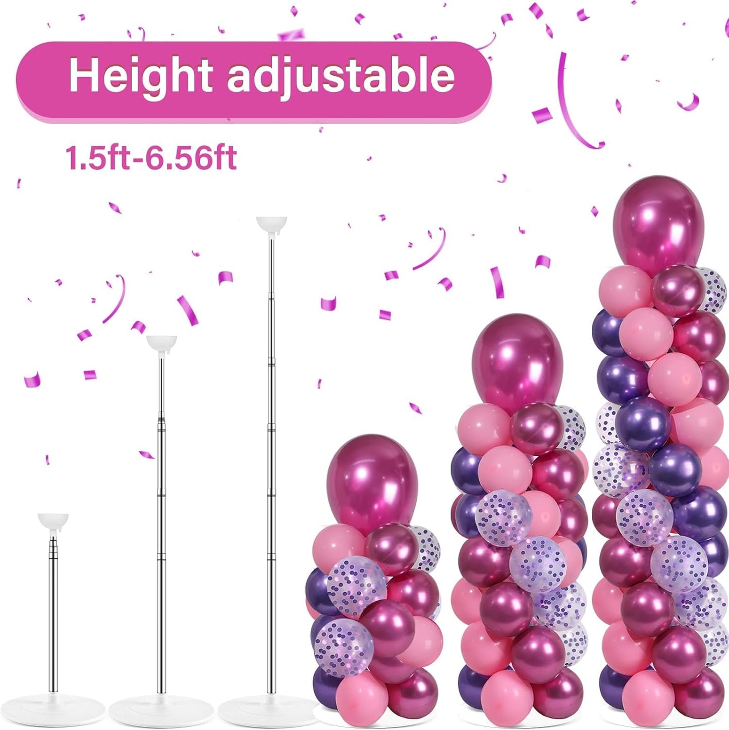 2 Set Black and Gold Balloons Column Stand Kit with 100 Balloons Adjustable Balloon Stand with Bases for Floor Black Gold Confetti Balloon Column Kit for Bridal Shower Valentine Birthday Party Decor