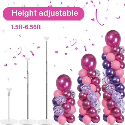 2 Set Black and Gold Balloons Column Stand Kit with 100 Balloons Adjustable Balloon Stand with Bases for Floor Black Gold Confetti Balloon Column Kit for Bridal Shower Valentine Birthday Party Decor