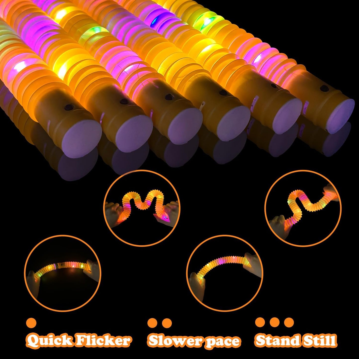 Orange Glow Sticks Party Favors Supplies for Kids 24 PCS,4th of July LED Light up Pop Tubes for Toddlers,Neon Necklaces Bracelets Accessories,Birthday Dance Party 250th Anniversary Camping Toys Gifts