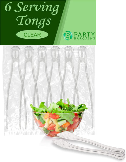 PARTY BARGAINS 8.5″ Clear Plastic Serving Tongs 12-Pack – Heavy-Duty Disposable & Reusable Kitchen Tongs for Parties BBQ Buffet Salad Appetizers Catering