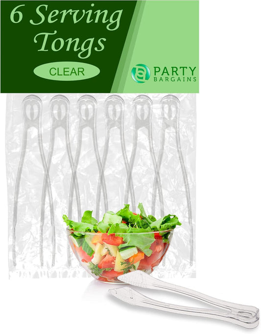 PARTY BARGAINS 8.5″ Clear Plastic Serving Tongs 12-Pack – Heavy-Duty Disposable & Reusable Kitchen Tongs for Parties BBQ Buffet Salad Appetizers Catering