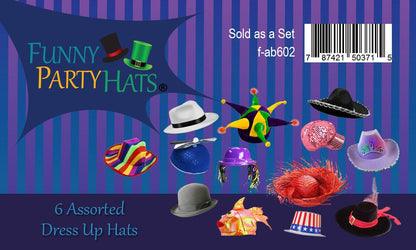 Funny Party Hats 6 Assorted Dress Up Costume & Party Hats