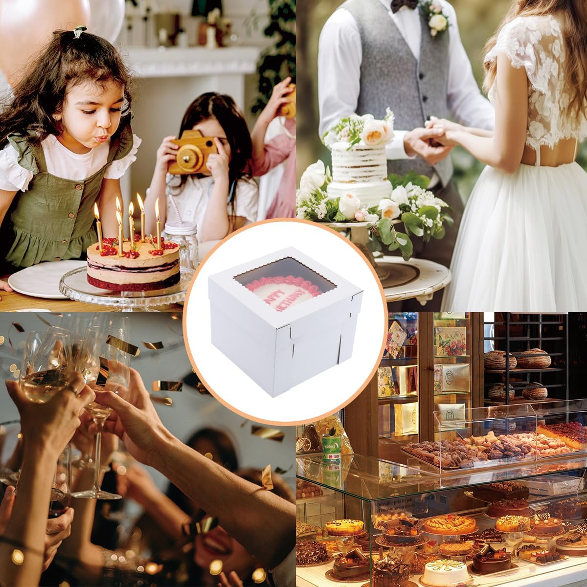 Tall Cake Boxes for Tier Cakes,3 Sizes 6 Pack 8x8x10,10x10x12 and 12x12x12Inch,Sturdy White Tall Cake Box Shipping in 8 10 12 Inch 2 3 Tier for Wedding Layer Tiered Cakes