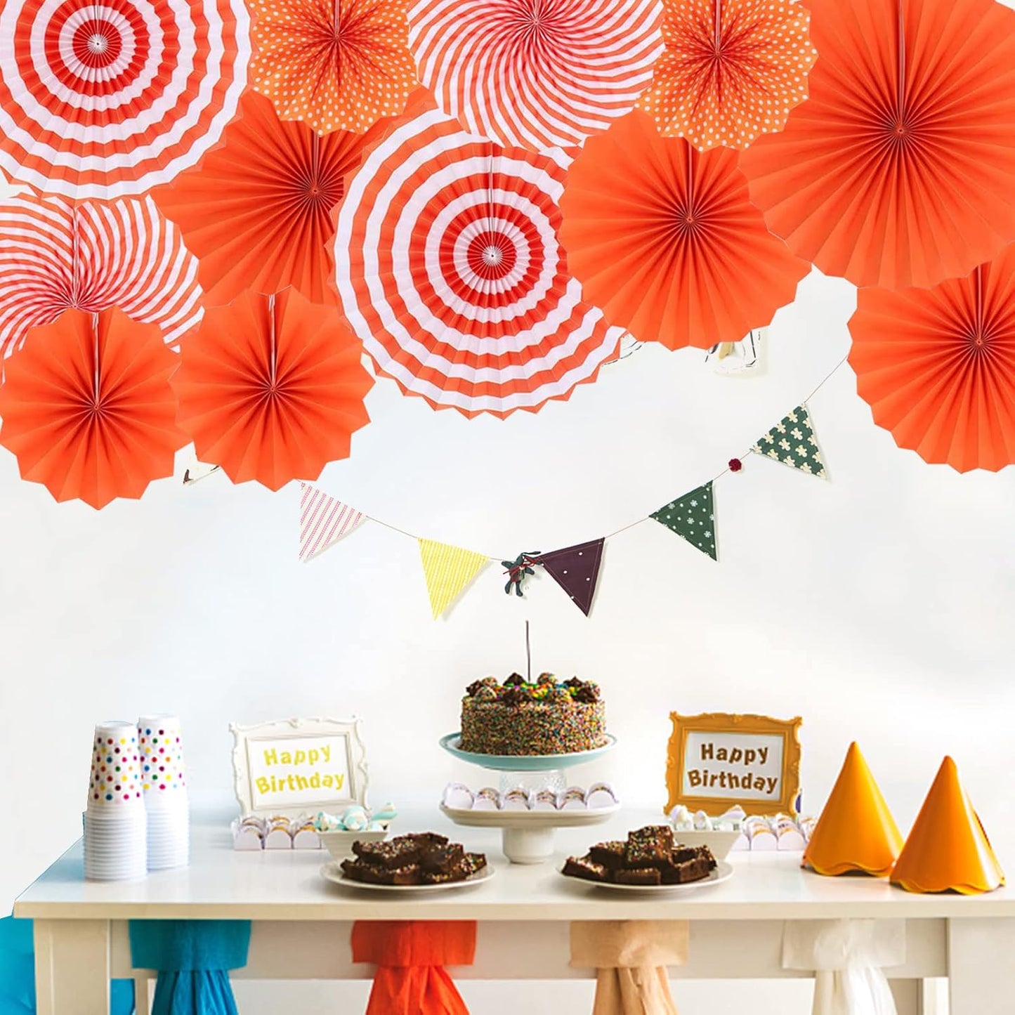 LRCXL 12PCS Party Hanging Paper Fans Set, Fiesta Round Pattern Paper Garlands Decoration Party Supplies for New Year Baby Shower Birthday Wedding Graduation Events Accessories(Yellow)
