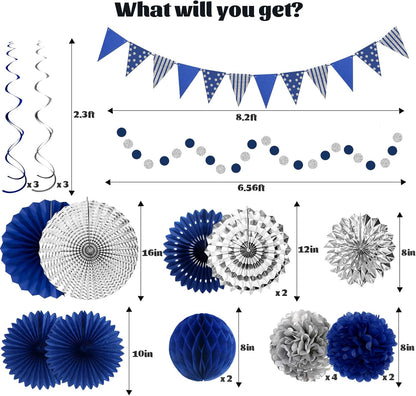 24PCS Patriotic Decorations 4th of July Decorations Set Red White Blue Hanging Paper Fans USA Flag Pennant Pom Poms Hanging Swirls Party Supplies for Memorial Day Independence Veterans