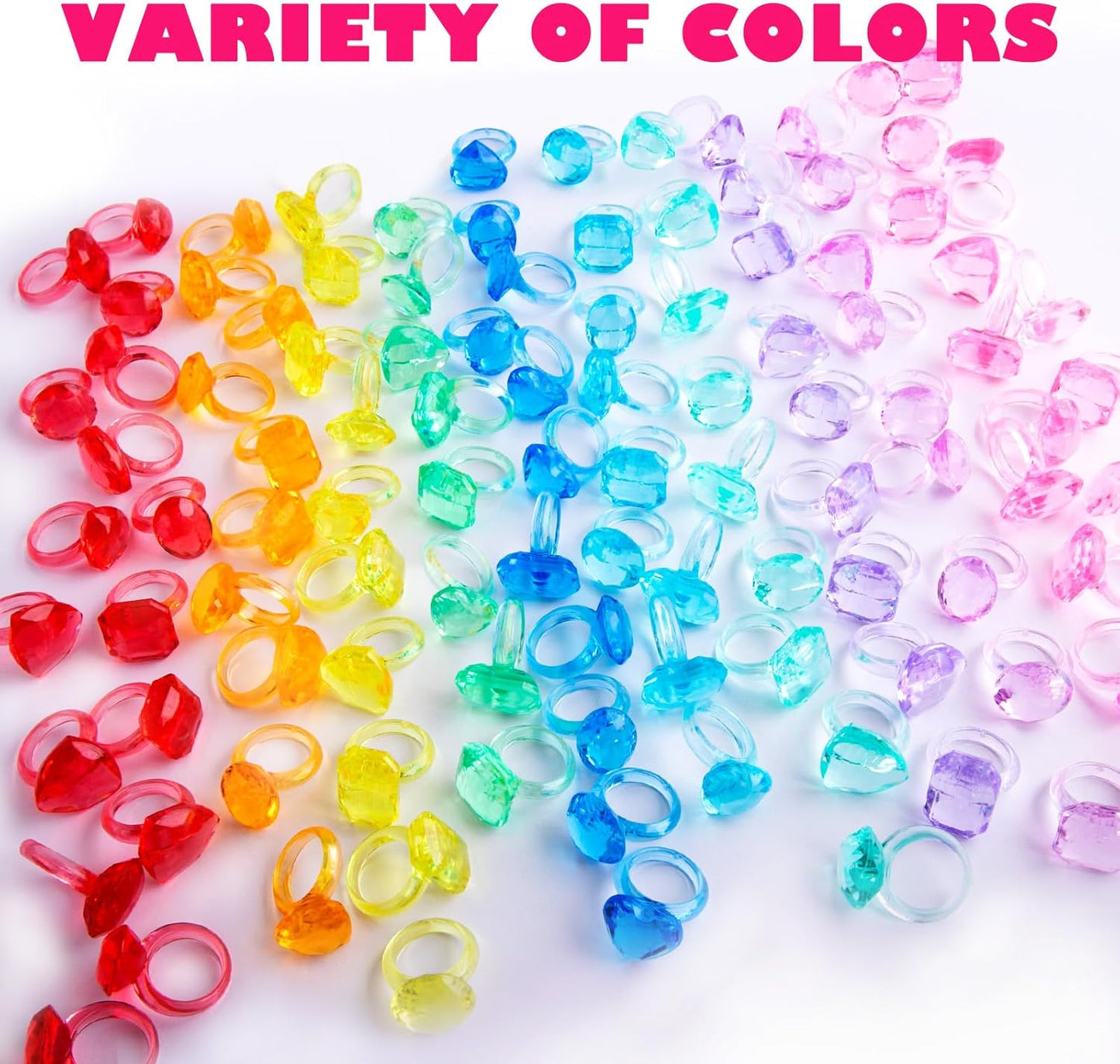 Niceup 150pcs Kids Plastic Gem Rings Bulk Toys Princess Party Favor Cupcake Topper Pinata Fillers Parade Throws Bulk Carnival Prizes Acrylic Gemstones Fake Jewel Treasure Toys Goodie Bag Fillers