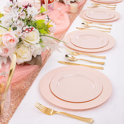 FLOWERCAT 60PCS White Plastic Plates - Heavy Duty White Disposable Plates for Mother's Day/Birthday Party/Wedding -serve for 30 guests Include 30PCS 10.25" & 30PCS 7.5" Plates for Party