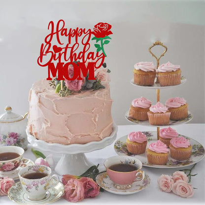 24 PCS Happy Mother's Day Cupcake Toppers with Glitter Heart Love Mother Best Mom Cupcake Picks for Happy Mother's Day Theme Women Birthday Party Cake Decorations Supplies Rose Gold