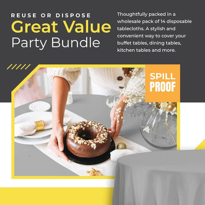 14 Pack Black 54 x 108 in. Rectangle Disposable Plastic Tablecloths - Smooth Decorative Covers for Parties, Weddings