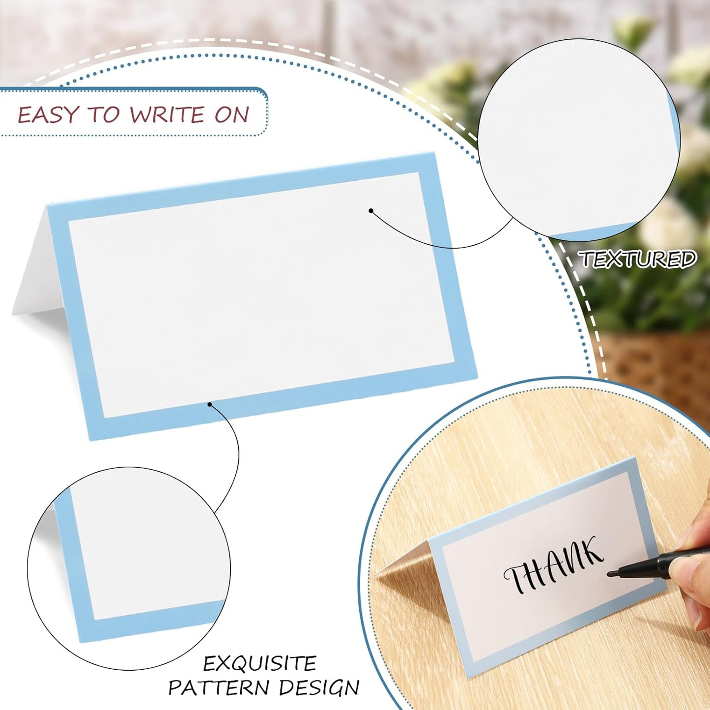 Whaline 100Pcs Navy Blue Place Cards 3.5 x 2 Inch White Blank Tented Cards Wedding Seating Cards for Party Table Setting Supplies
