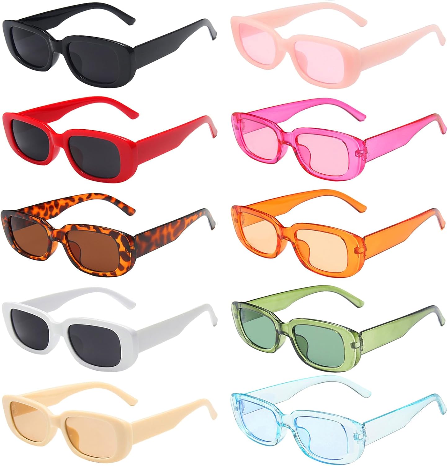 SUNOVELTIES 10 Pack Rectangle Sunglasses for Women Retro Narrow Square Glasses 90s Aesthetic Vintage Eyewear Uniex Adult