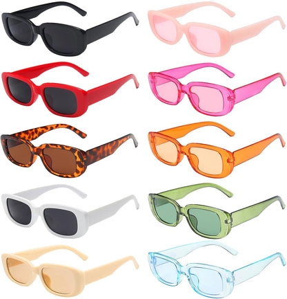 SUNOVELTIES 10 Pack Rectangle Sunglasses for Women Retro Narrow Square Glasses 90s Aesthetic Vintage Eyewear Uniex Adult