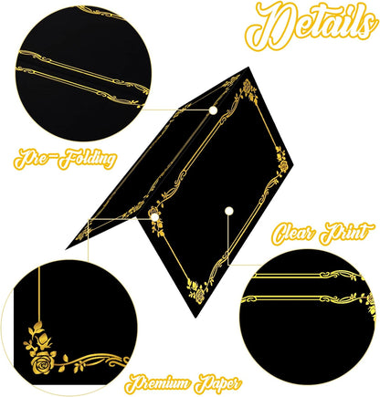100 Pcs Black Place Cards and Gold Pen for Weddings, Name Cards with Gold Foil Border for Table Setting Folded Table Tents Sign for Buffet Banquet Parties Events Celebrations