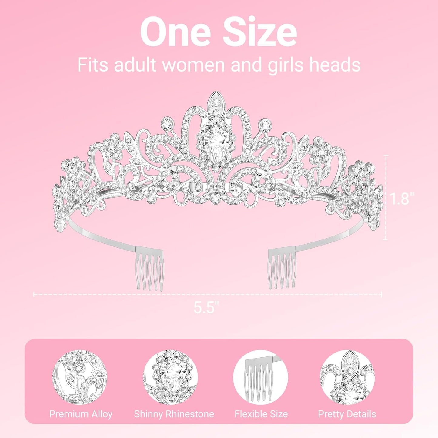 Birthday Tiara and Crown with Sash, Birthday Tiara for Women Party Silver