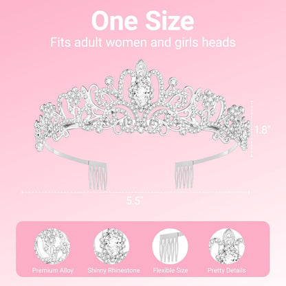 Birthday Tiara and Crown with Sash, Birthday Tiara for Women Party Silver