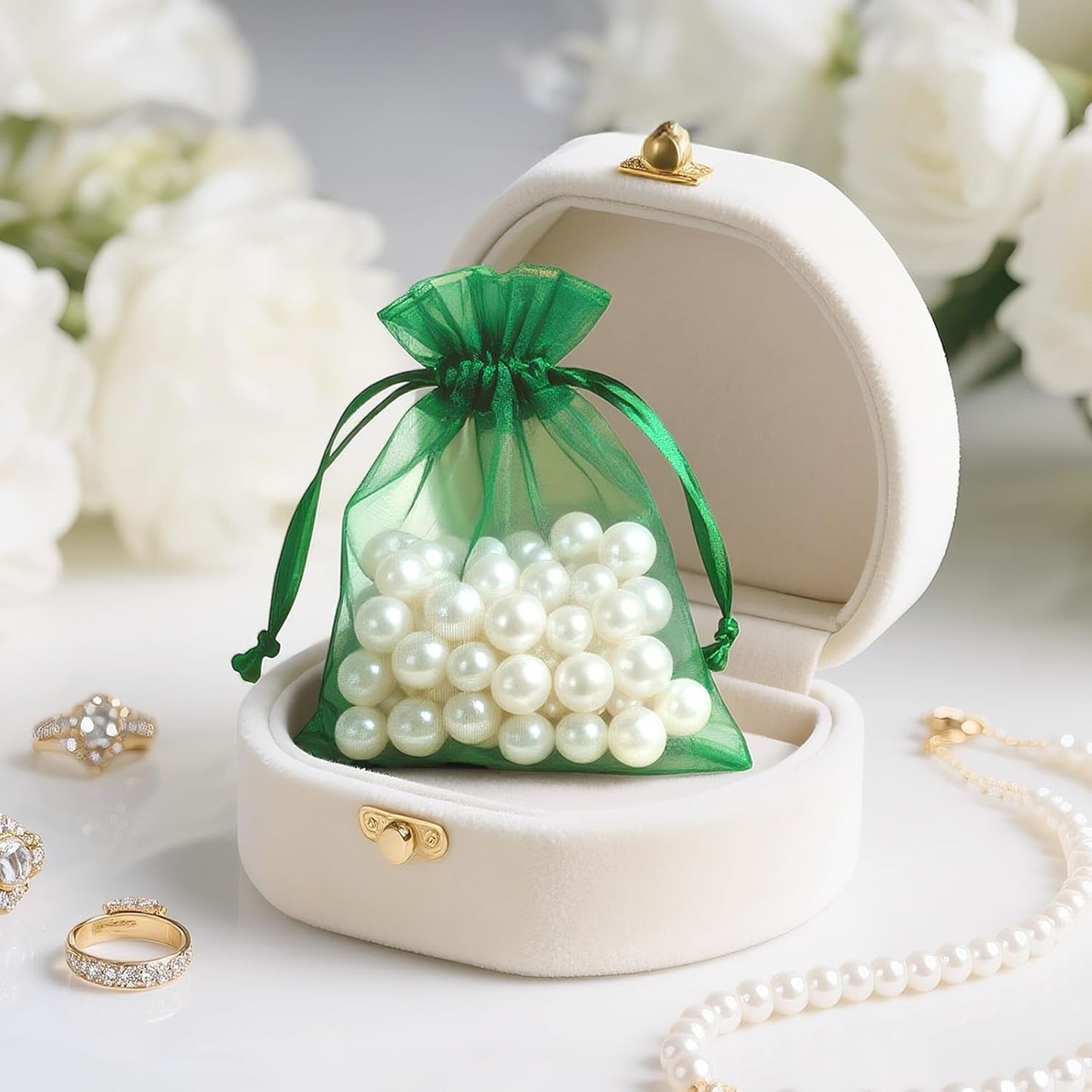 joycraft 50Pcs Organza Bags, 2x3 inch Gift Favor Bags, White Wedding Favor Bags, Jewelry Pouches with Drawstring, Mesh Bags Drawstring for Jewelry, Festival, Makeup, Candy, Desserts