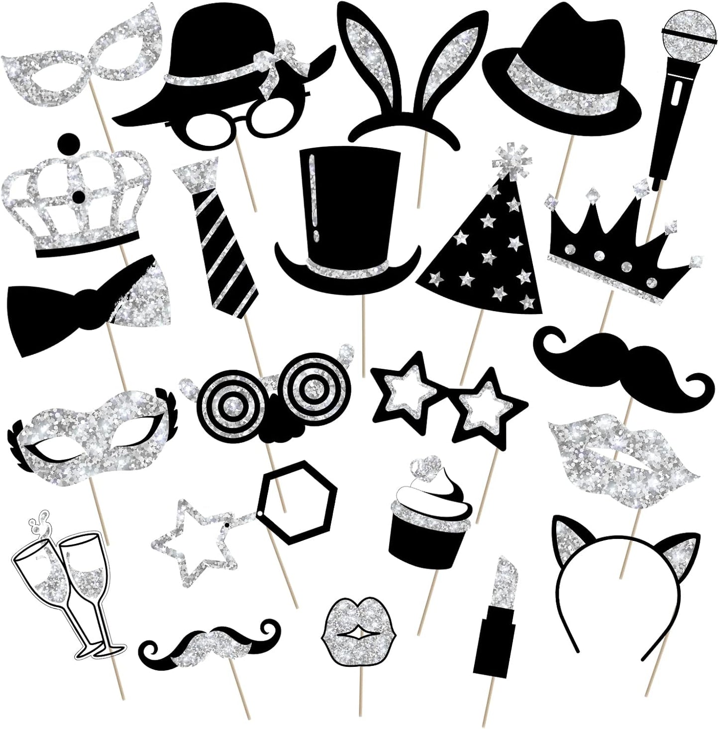 Zonon 24 Pcs Funny Photo Booth Props Class of 2026 Graduation Birthday Wedding Family Class Reunion Prom Disco Party Celebration Decoration Supplies Mix of Hats, Lipstick, Tie(Blue and Black)
