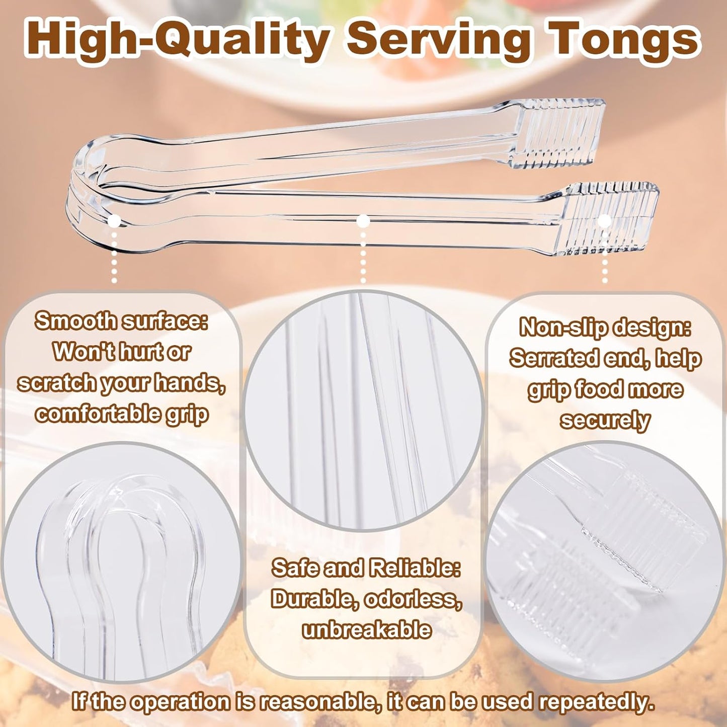 10 Pcs Clear Plastic Serving Tongs, 6.3 Inch Small Disposable Plastic Tongs for Food, Buffet, Party, Salad, Ice, Candy, Appetizer, Catering, Easy to Hold and Clean
