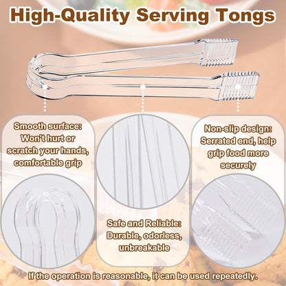10 Pcs Clear Plastic Serving Tongs, 6.3 Inch Small Disposable Plastic Tongs for Food, Buffet, Party, Salad, Ice, Candy, Appetizer, Catering, Easy to Hold and Clean