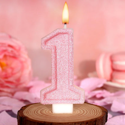 Cute Number 3 Birthday Candle, Glitter Pink Number Candles, Birthday Cake Topper Decoration, Party Supplies Anniversary Celebrations