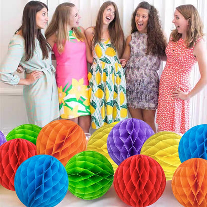 Rainbow Paper Honeycomb Balls,6 and 10 inch Hanging Tissue Pompoms,12 Pack Party Decorations