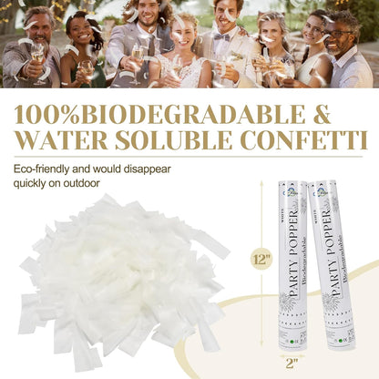 White Mix Gold Rice Confetti Cannon,6Pack Biodegradable Mulitcolor Confetti Poppers Party Shooters,12inch Party Poppers For Lawns Wedding,Birthday,Celebrations,Photo Shoots and New Years.