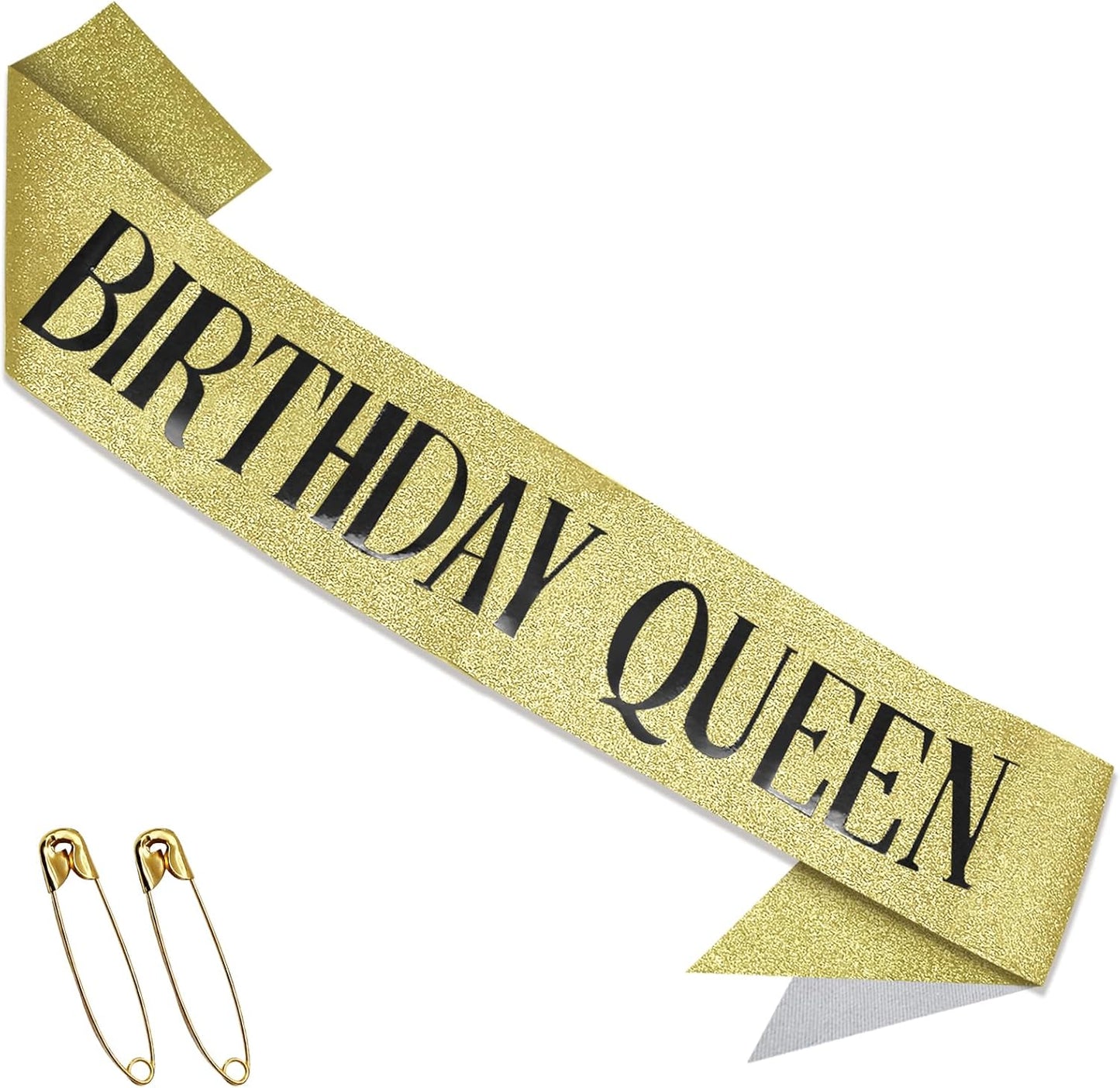 RUDONG M Birthday Queen Sash Glitter - Gold Birthday Sash for Women & Girls | Sweet 16/18th/21st/30th/40th/50th/60th/70th, All-Age Celebration Party Decor