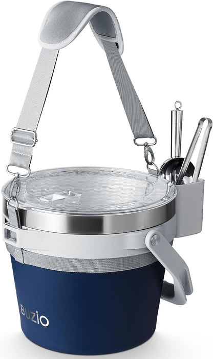 BUZIO 7 L Ice Bucket for Parties with Lid and Scoop & Tongs, Vacuum Insulated Stainless Steel Ice Buckets with Handle and Adjustable Shoulder Strap, Large Beverage Bucket for Cocktail Bar, Blue