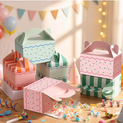 Novabright 24 Pcs Colorful Striped Party Favor Boxes Summer Pool Treat Gable Boxes with Handles Beach Stripe Gift Bags for Wedding Baby Shower Summer Pool Party Supplies