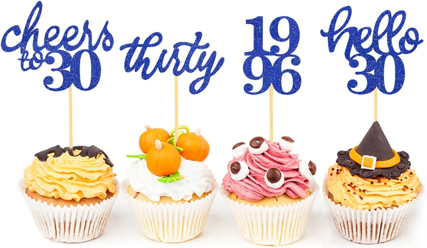 24 PCS Glitter 30th Birthday Cupcake Toppers for Celebrating Thirty Years Old Birthday Party Decorations for 30th Anniversary Party Supplies (Gold)