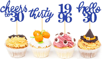 24 PCS Glitter 30th Birthday Cupcake Toppers for Celebrating Thirty Years Old Birthday Party Decorations for 30th Anniversary Party Supplies (Gold)