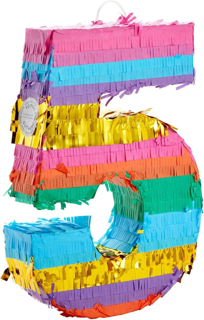BLUE PANDA Rainbow Number 6 Pinata - Sturdy Corrugated Build & Easy Hang for Fiesta Party - Candy Filled 6th Birthday Party Surprise - Vibrant Tie-Dye Items for Kids - Small (16.5x11x3 In), Blue/White