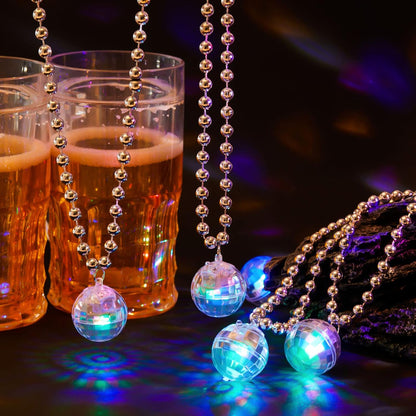 Sasylvia 12 Pcs LED Disco Ball Necklaces Light up Bead Necklaces 70s Disco Party Favors Glow in The Dark Bead Jewelry Costume Accessories for New Year Party Dance Supplies(Silver, Colorful)