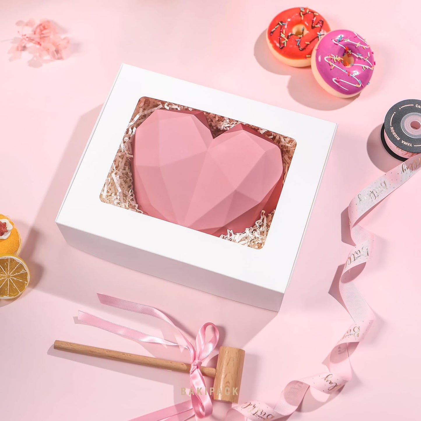 15 Pumpkin Roll Boxes, 12x8x3.5 inches Cake Roll Container, White Roll Cake Boxes with Window, Donut Boxes Pastry Cake Packaging