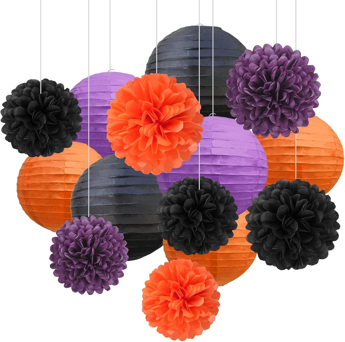 18 PCS Tissue Paper Pom Poms, Tissue Pom Poms Flowers, Sizes of 6", 10", 12", 14" Hanging Paper Flower Ball for Wedding, Birthday, Halloween, Christmas, Baby Shower Party Decor (Red Black Gold)