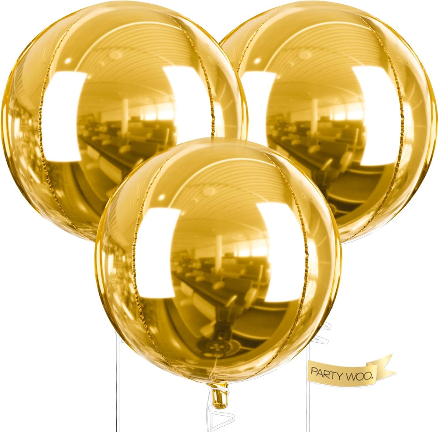 PartyWoo Metallic Gold Foil Balloons 20pcs Different Sizes Pack of 22 15 10 Inch Large Round Foil 4D Inflatable Mirror Ball Mylar Balloons for Graduation Birthday Baby Shower Party Decorations