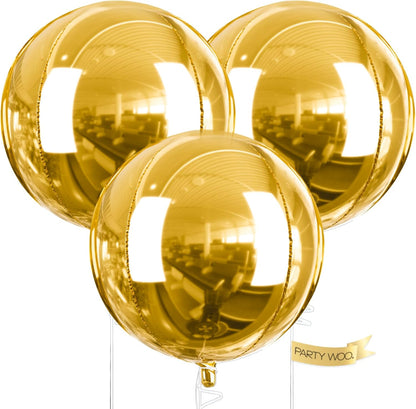 PartyWoo Metallic Gold Foil Balloons 20pcs Different Sizes Pack of 22 15 10 Inch Large Round Foil 4D Inflatable Mirror Ball Mylar Balloons for Graduation Birthday Baby Shower Party Decorations