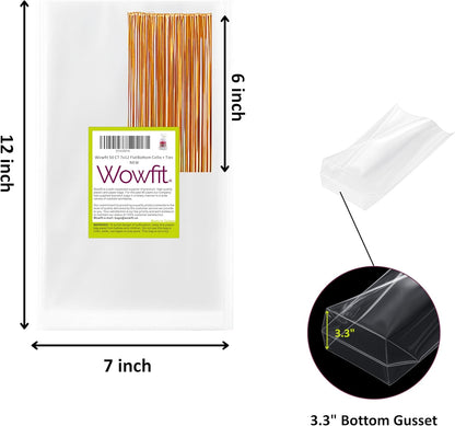 Wowfit 50 CT 8x11 inches Clear Bottom Gusset Cellophane Treat Bags with 6" Gold Twist Ties, Cello Packaging for Mugs, Dessert, Muffins, Party Favors and Gift Wrapping