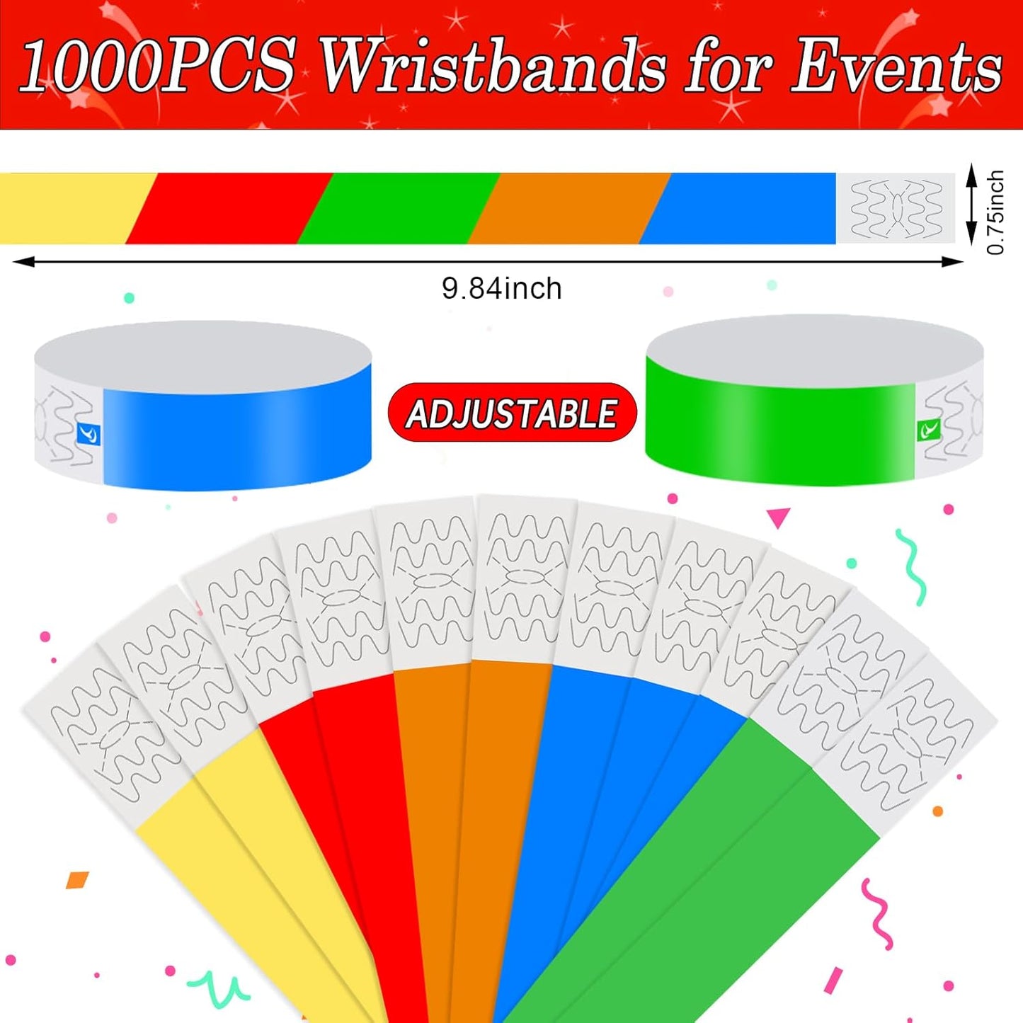1000 Pcs Paper Wristbands for Events Waterproof Wrist Bands Lightweight Festival Identification Wristbands Neon Adhesive Event Wrist Band for Party