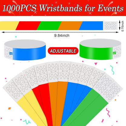 1000 Pcs Paper Wristbands for Events Waterproof Wrist Bands Lightweight Festival Identification Wristbands Neon Adhesive Event Wrist Band for Party