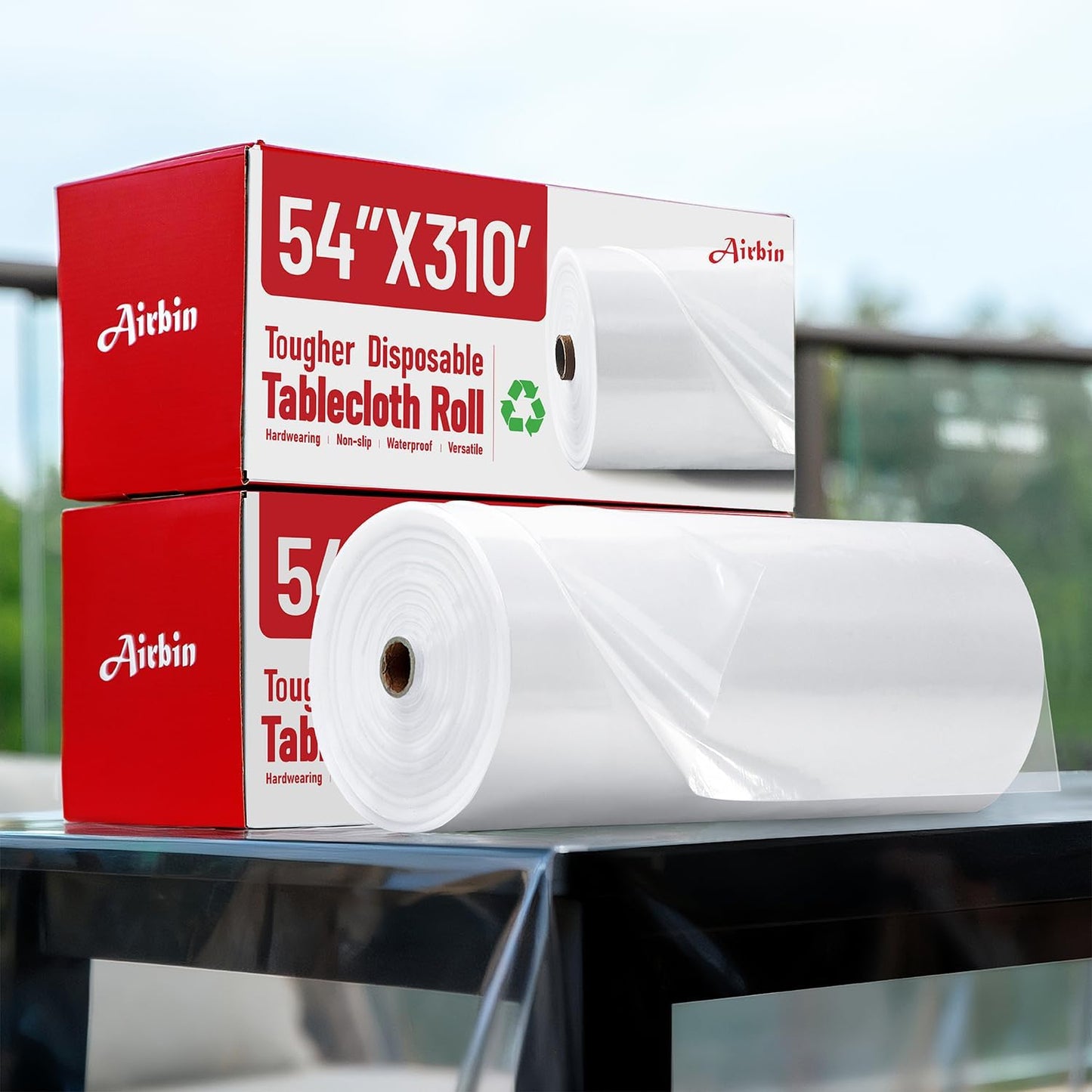 Plastic Table Cloth, 310 Ft X 54 in Disposable Tablecloth White Plastic Tablecloth with Any Cut Sliding Cutters Premium Table Cover Roll for Picnics, Parties, Birthdays, Weddings